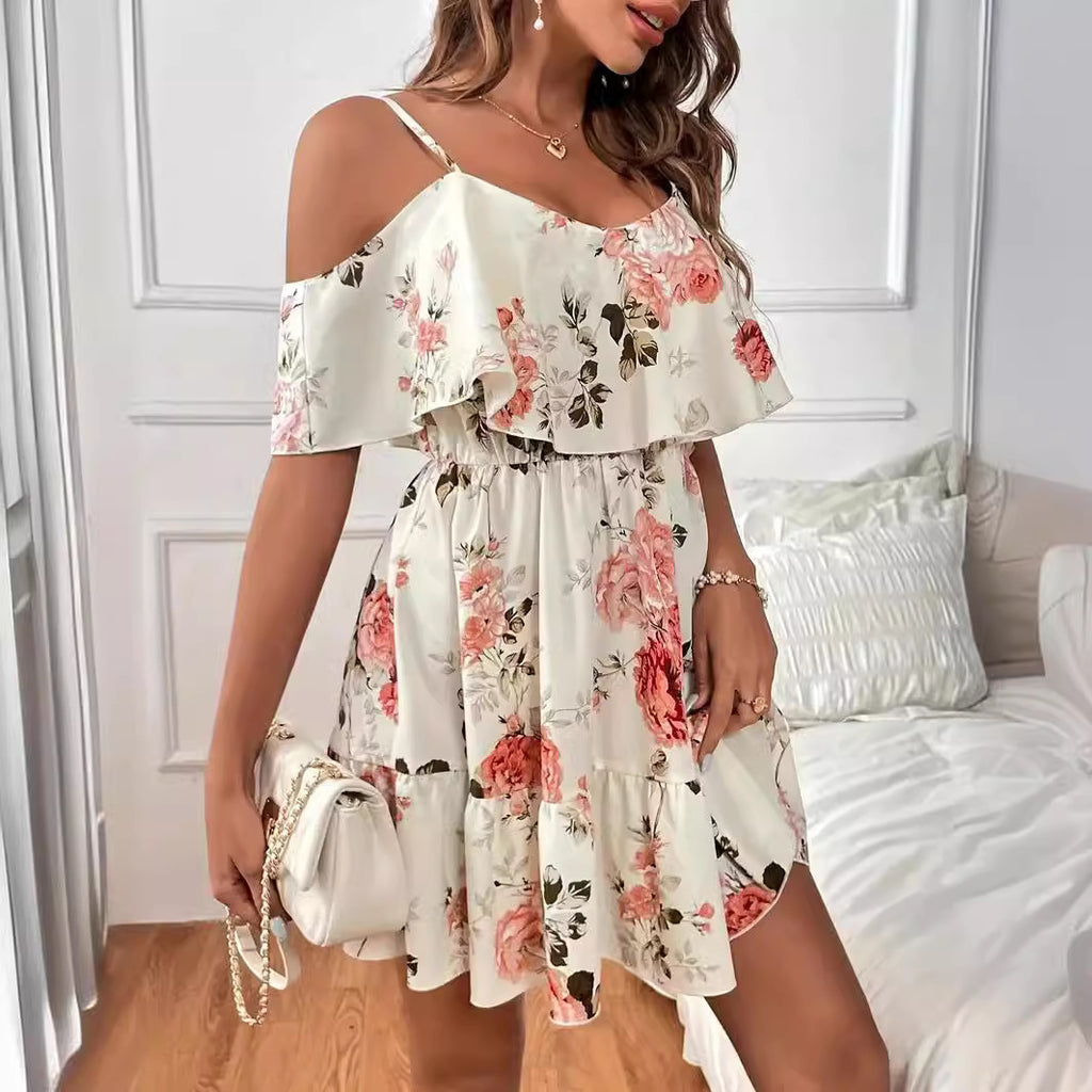 French Romantic Off-shoulder Waist Dress - ANIBEY