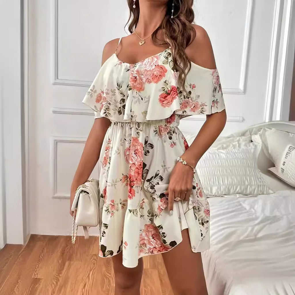 French Romantic Off-shoulder Waist Dress - ANIBEY