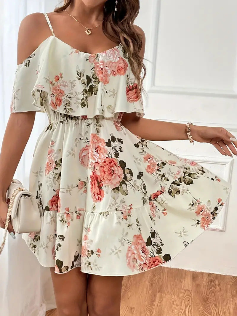 French Romantic Off-shoulder Waist Dress - ANIBEY