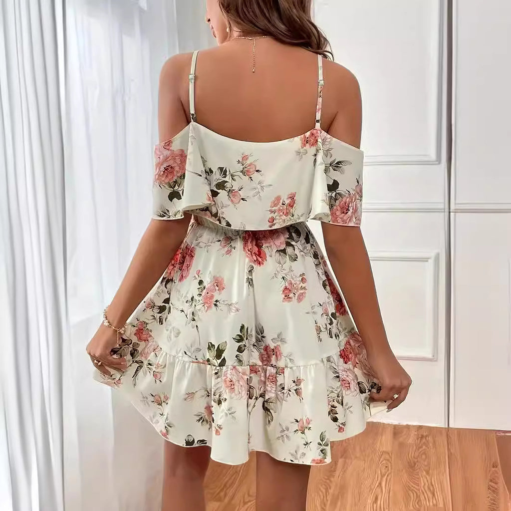French Romantic Off-shoulder Waist Dress - ANIBEY