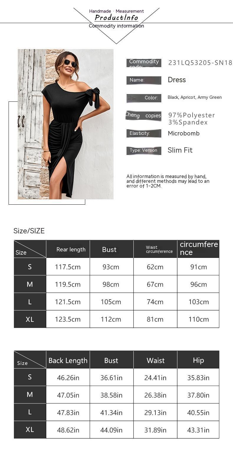 Casual Knitted Diagonal Collar Waist Slit Dress - ANIBEY