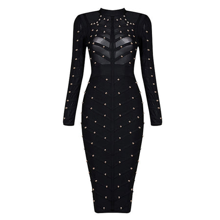 Fashion Women's Beaded Mesh Long Sleeve Slim Dress Women - ANIBEY