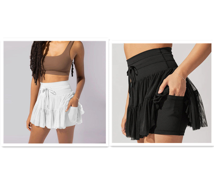 High Waist Dress Lace-up Sports Skirt With Anti-exposure Safety Pants Summer Fashion Pleated Skirt Womens Clothing - ANIBEY