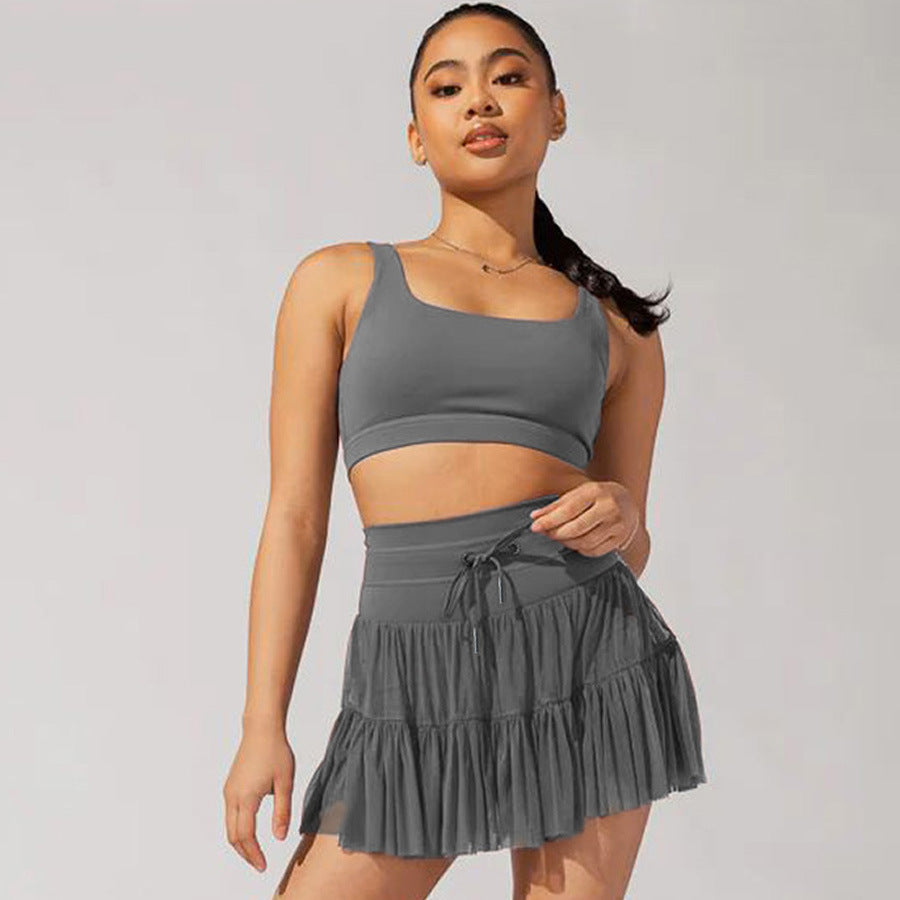 High Waist Dress Lace-up Sports Skirt With Anti-exposure Safety Pants Summer Fashion Pleated Skirt Womens Clothing - ANIBEY