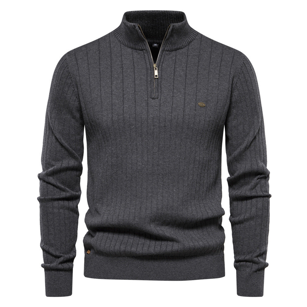 Men's Solid Color Stand Collar Half-Zipper Knit Sweater - ANIBEY