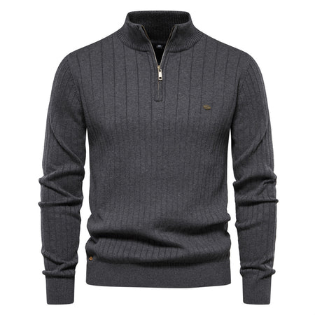 Men's Solid Color Stand Collar Half-Zipper Knit Sweater - ANIBEY