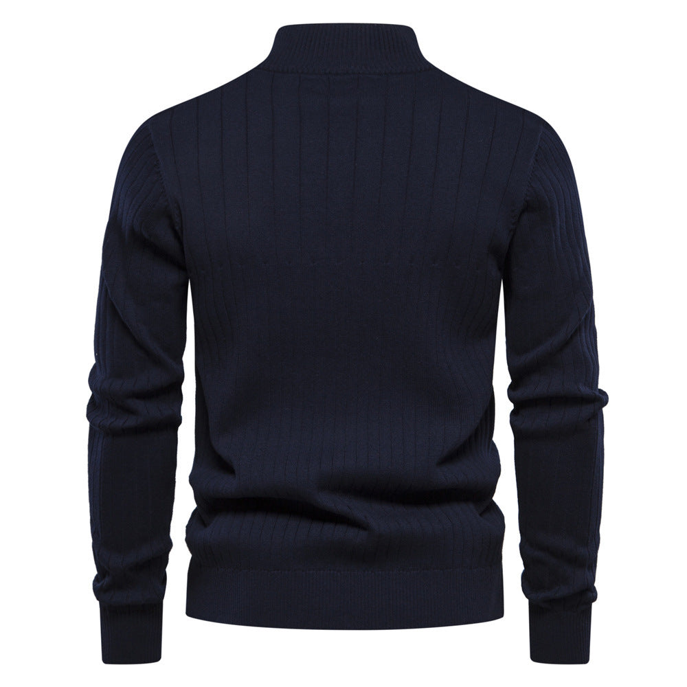 Men's Solid Color Stand Collar Half-Zipper Knit Sweater - ANIBEY