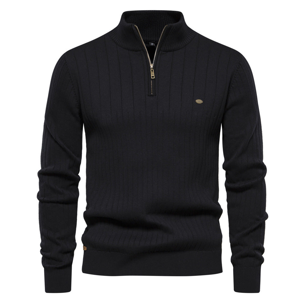 Men's Solid Color Stand Collar Half-Zipper Knit Sweater - ANIBEY