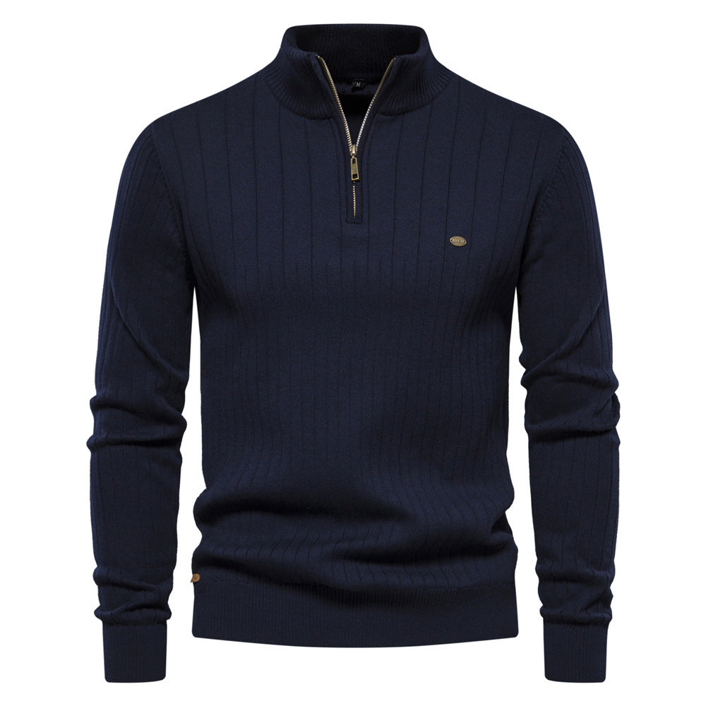 Men's Solid Color Stand Collar Half-Zipper Knit Sweater - ANIBEY