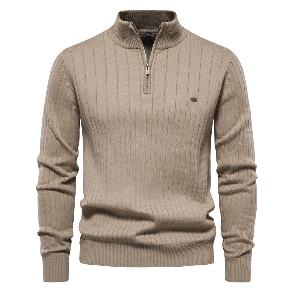 Men's Solid Color Stand Collar Half-Zipper Knit Sweater - ANIBEY