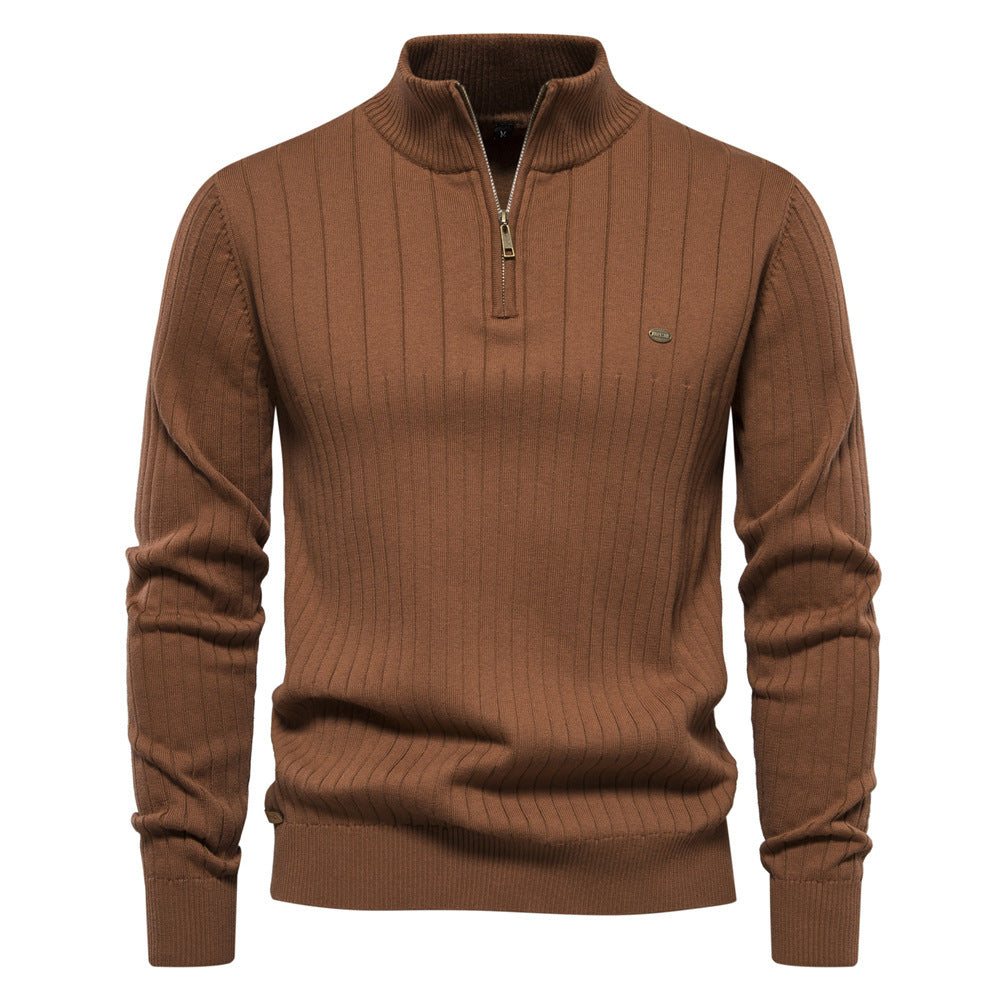 Men's Solid Color Stand Collar Half-Zipper Knit Sweater - ANIBEY