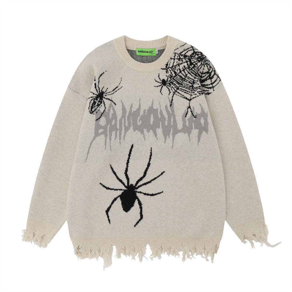 Spider Web Brocade Cotton Blend Sweater for Men - ANIBEY