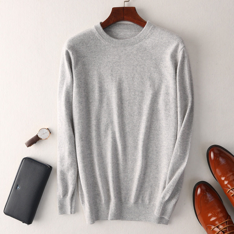 Men's Round Neck Slimming Pullover Wool Sweater - ANIBEY