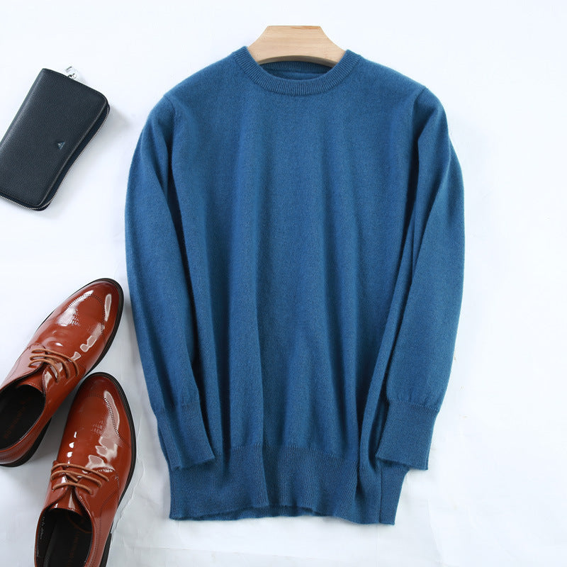 Men's Round Neck Slimming Pullover Wool Sweater - ANIBEY