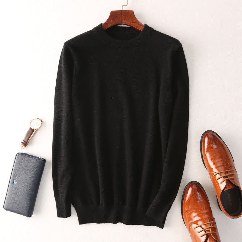 Men's Round Neck Slimming Pullover Wool Sweater - ANIBEY