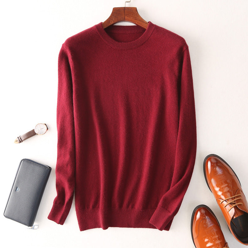Men's Round Neck Slimming Pullover Wool Sweater - ANIBEY