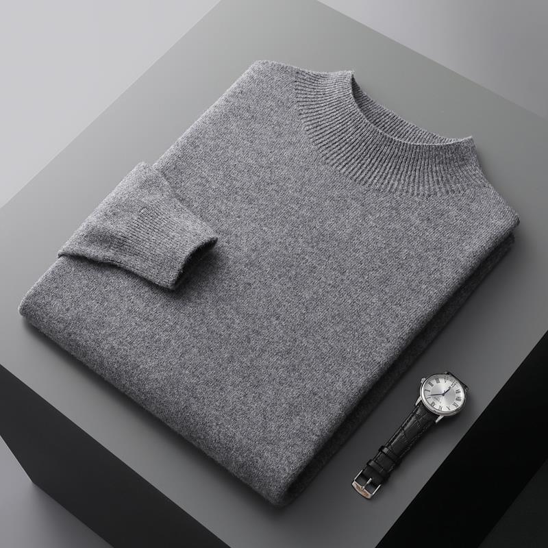 Solid Color Knitted Wool Sweater for Men - ANIBEY