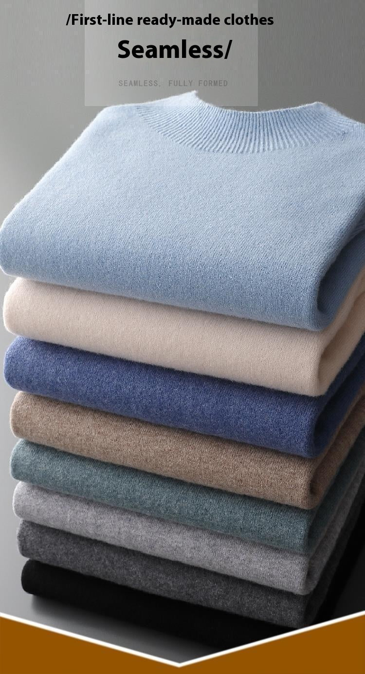 Solid Color Knitted Wool Sweater for Men - ANIBEY