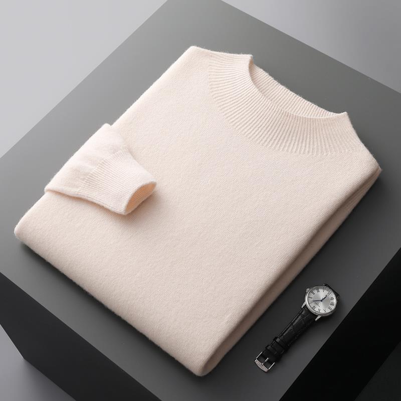 Solid Color Knitted Wool Sweater for Men - ANIBEY