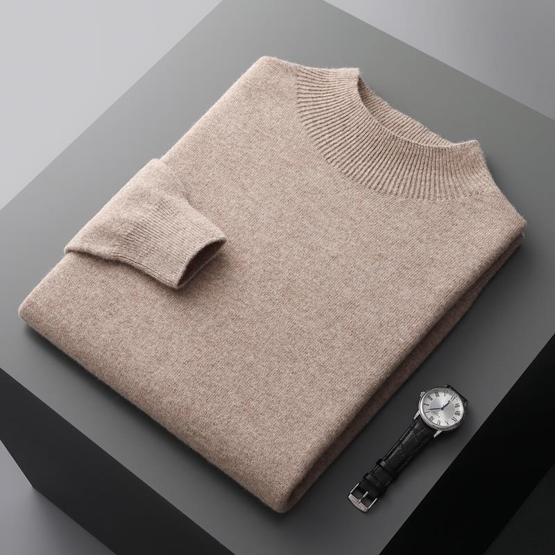 Solid Color Knitted Wool Sweater for Men - ANIBEY
