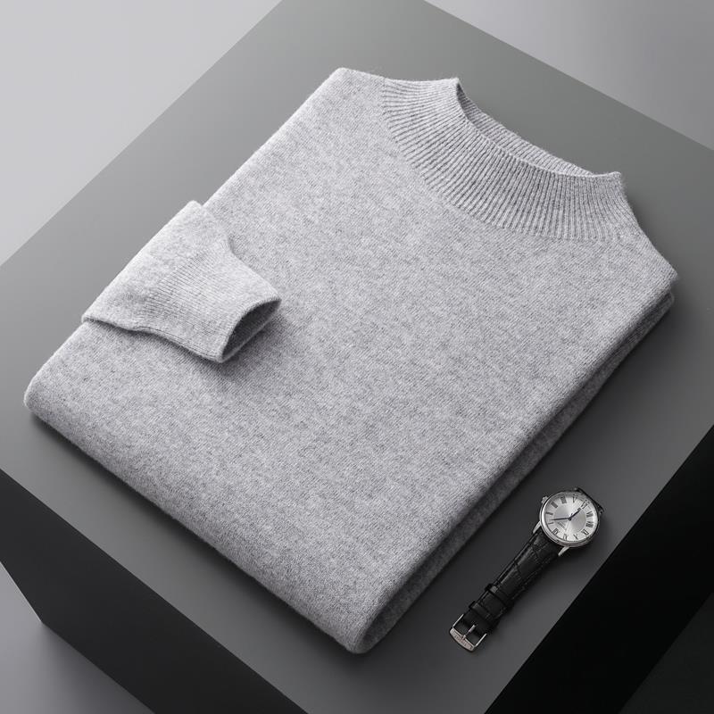 Solid Color Knitted Wool Sweater for Men - ANIBEY
