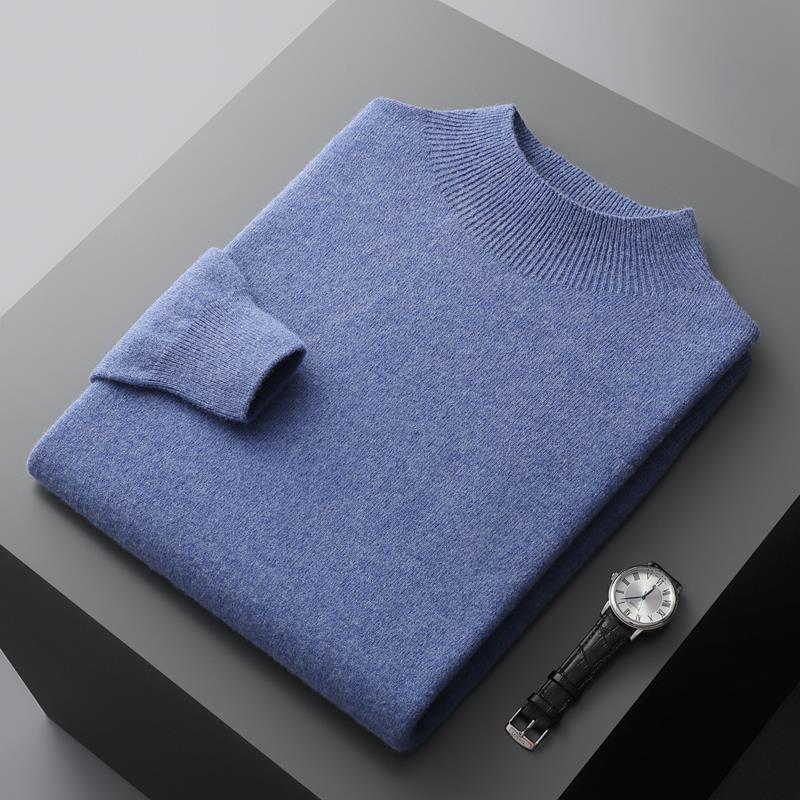 Solid Color Knitted Wool Sweater for Men - ANIBEY