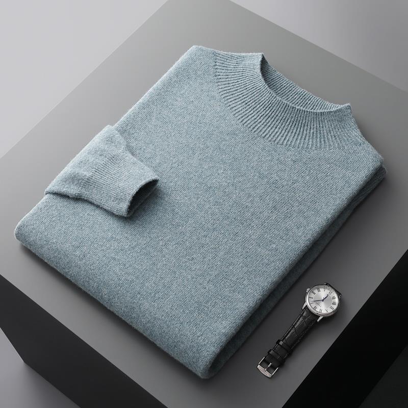 Solid Color Knitted Wool Sweater for Men - ANIBEY