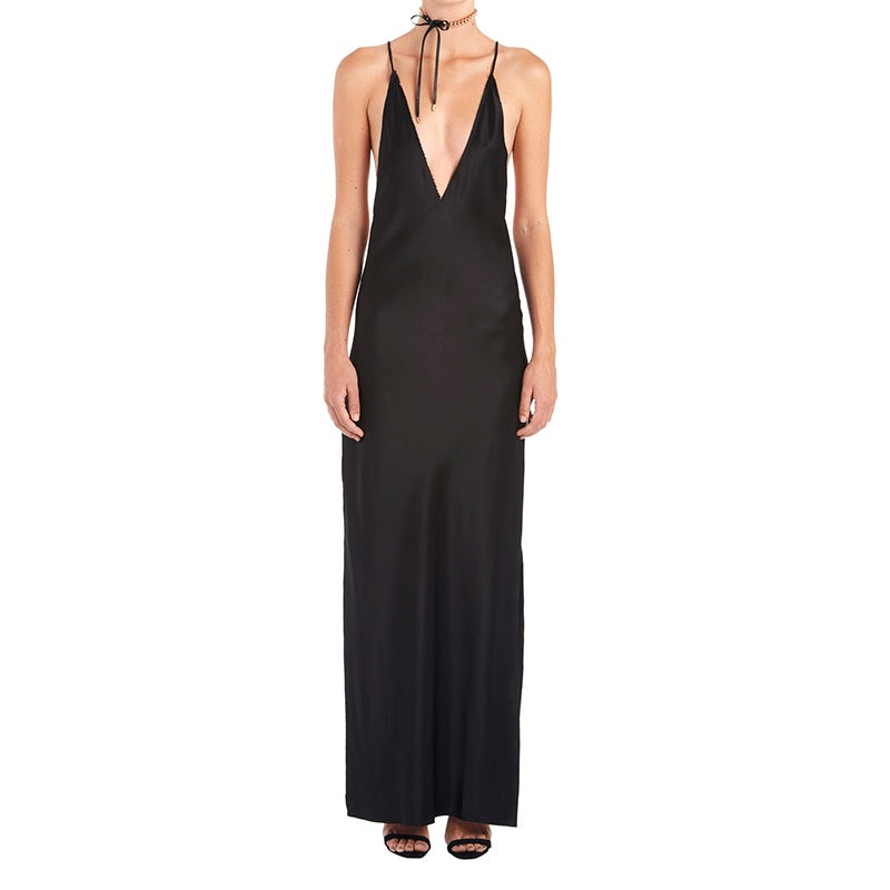 Backless V- Neck Golden Dress - ANIBEY