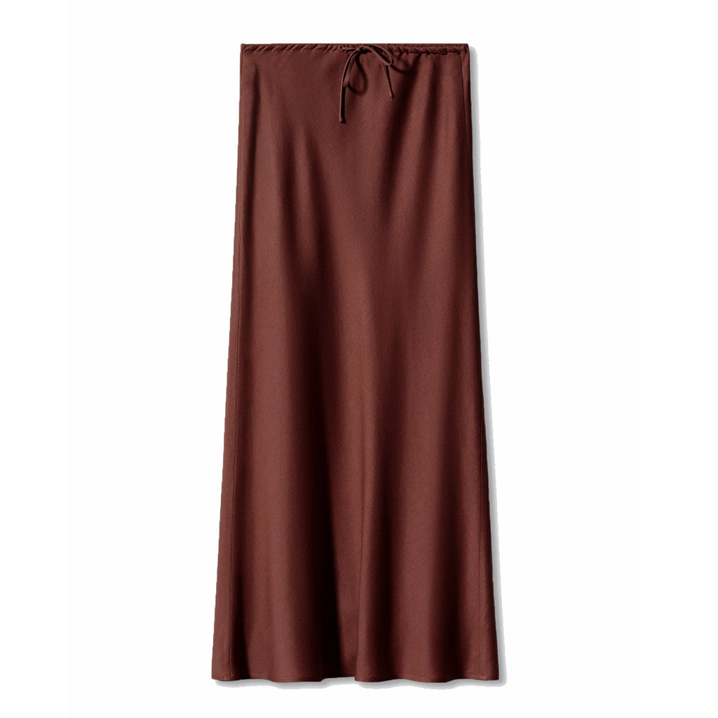 High Quality Satin Dress High Waist Drawstring Lace-up Solid Skirt Women - ANIBEY