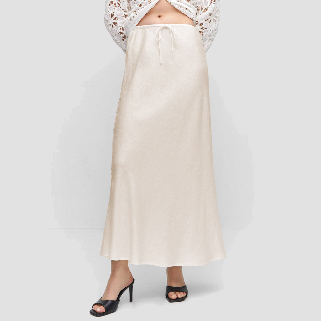 High Quality Satin Dress High Waist Drawstring Lace-up Solid Skirt Women - ANIBEY