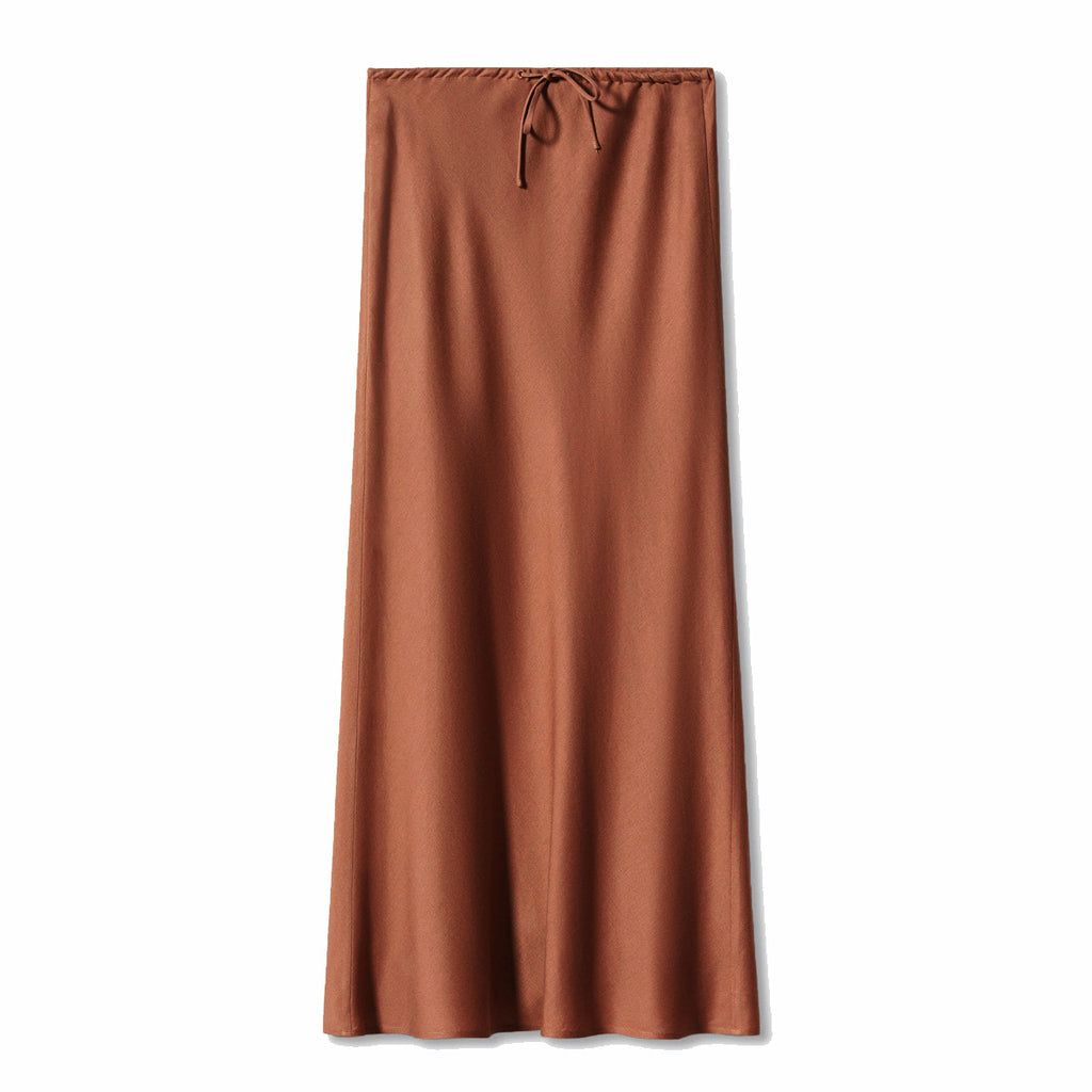 High Quality Satin Dress High Waist Drawstring Lace-up Solid Skirt Women - ANIBEY