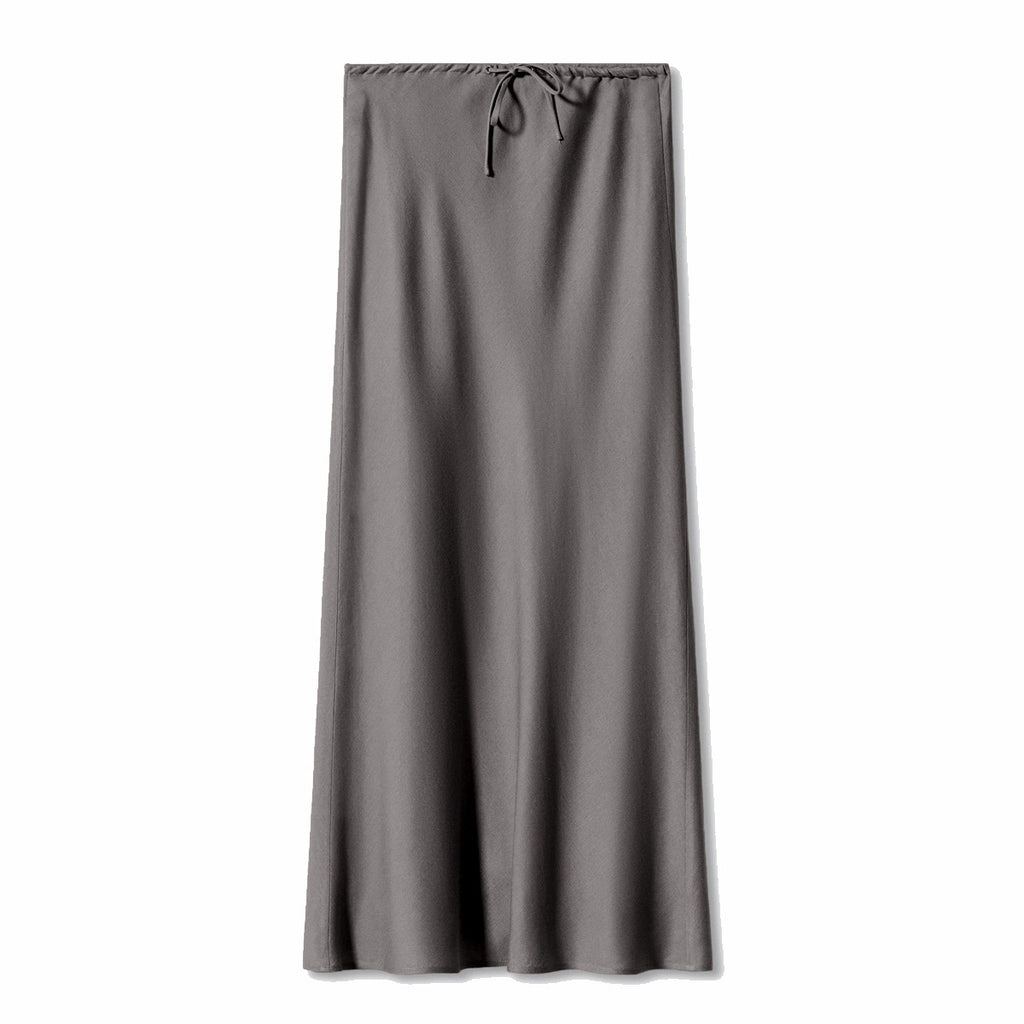 High Quality Satin Dress High Waist Drawstring Lace-up Solid Skirt Women - ANIBEY
