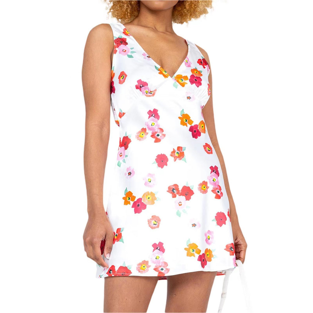 V-neck Floral Print Elegance Sleeveless Tank Dress - ANIBEY