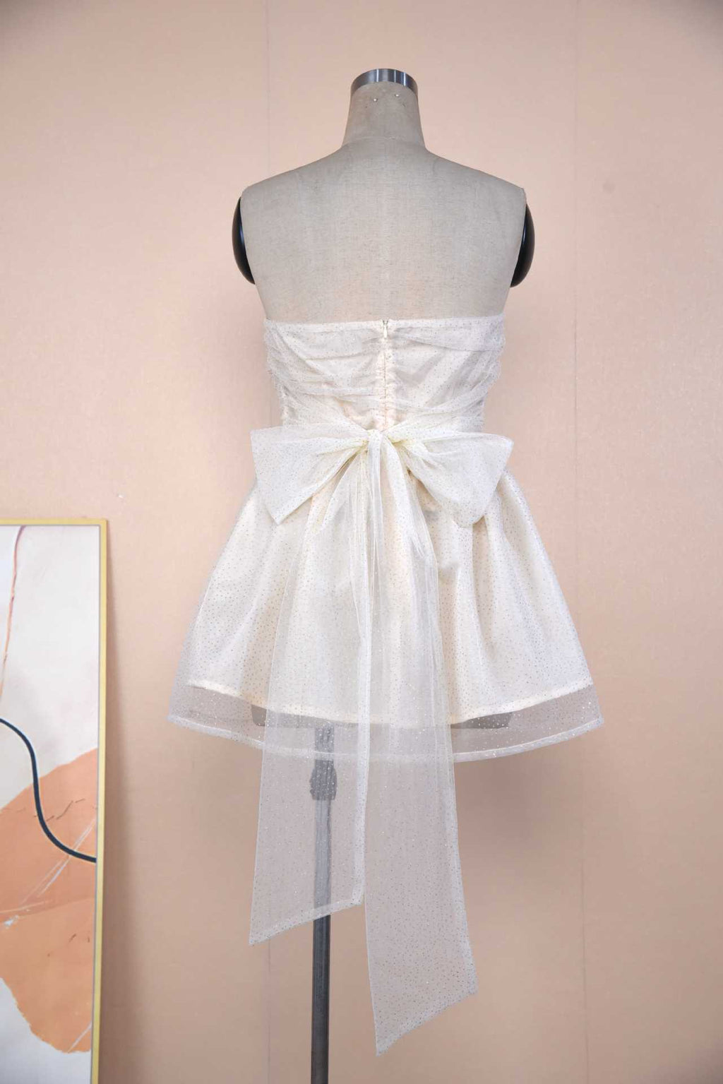 Tube Top Lace Dress With Back Bow-knot Summer Fashion Temperament Mesh Stitching Off-neck Short Skirt - ANIBEY