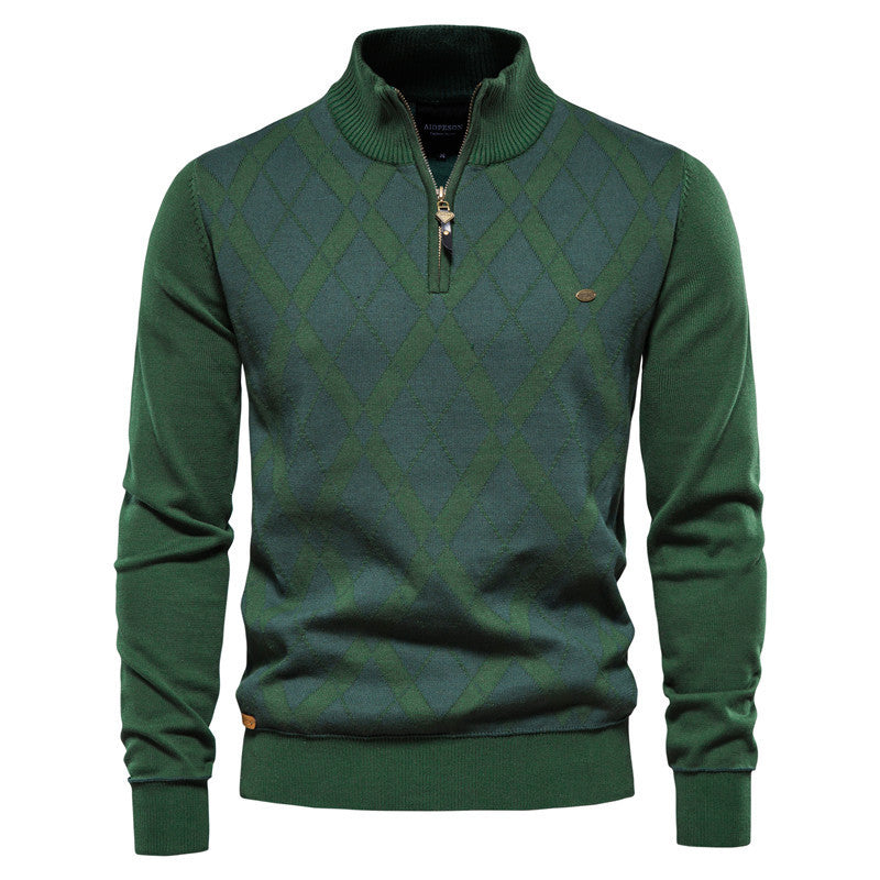 Jacquard Half-zip Stand-up Collar Sweater for Men - ANIBEY