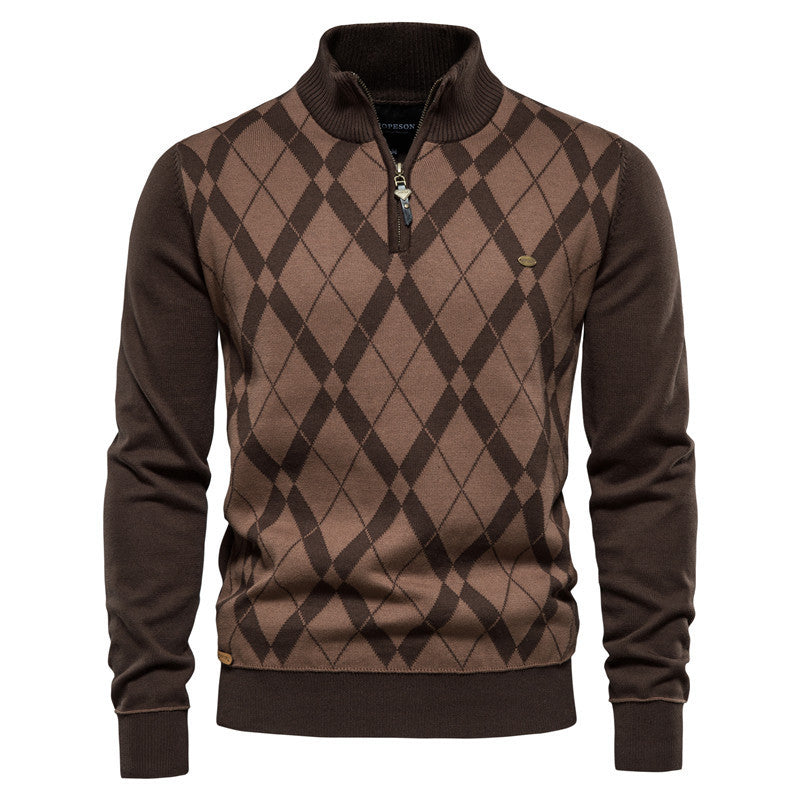 Jacquard Half-zip Stand-up Collar Sweater for Men - ANIBEY