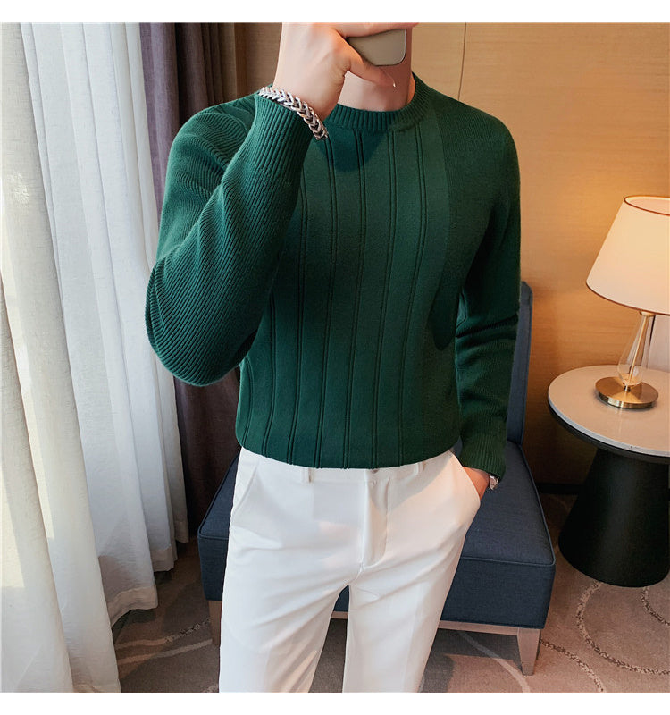 Men's Casual Round Neck Ribbed Bottoming Slim-fit Sweater - ANIBEY