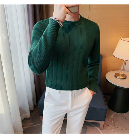 Men's Casual Round Neck Ribbed Bottoming Slim-fit Sweater - ANIBEY