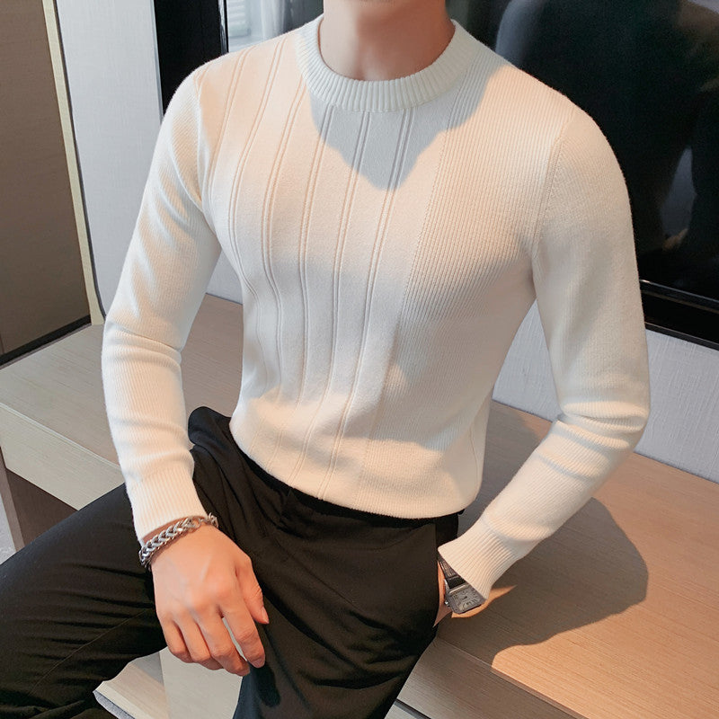 Men's Casual Round Neck Ribbed Bottoming Slim-fit Sweater - ANIBEY