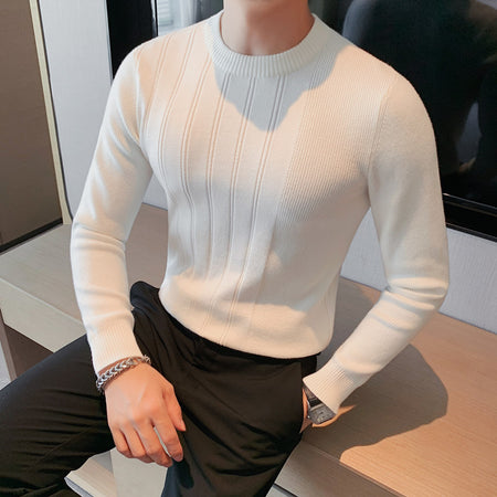 Men's Casual Round Neck Ribbed Bottoming Slim-fit Sweater - ANIBEY