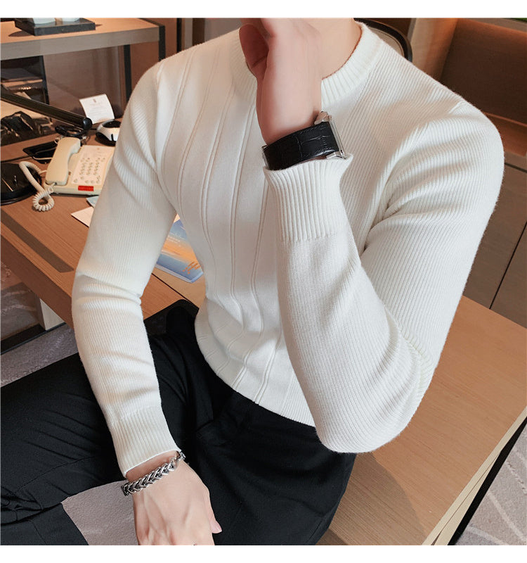 Men's Casual Round Neck Ribbed Bottoming Slim-fit Sweater - ANIBEY