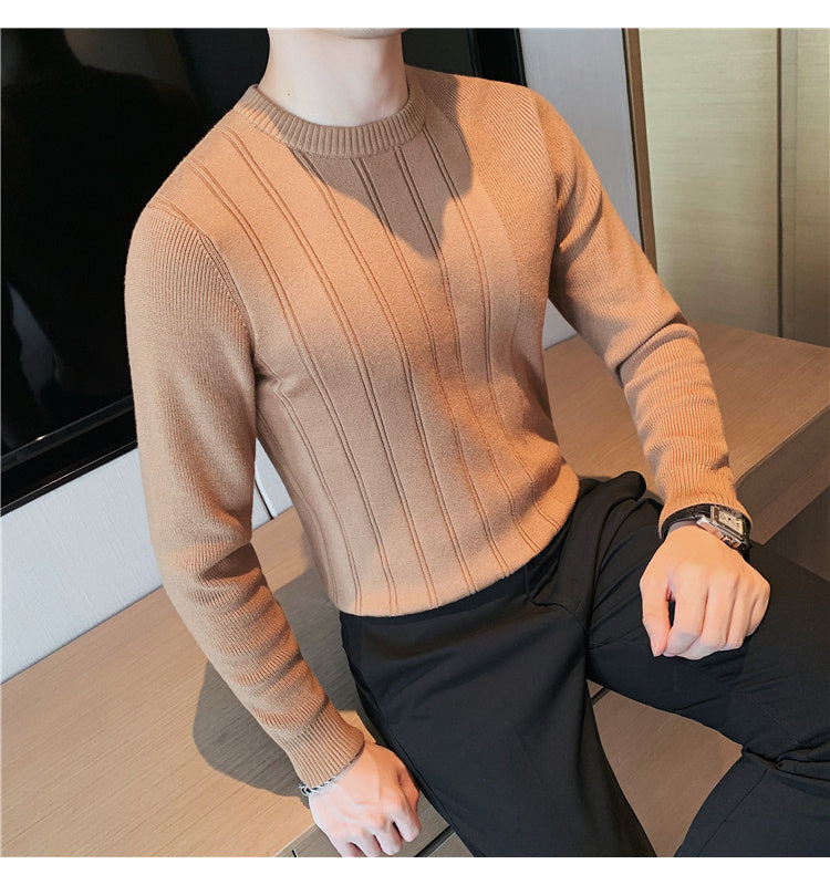 Men's Casual Round Neck Ribbed Bottoming Slim-fit Sweater - ANIBEY