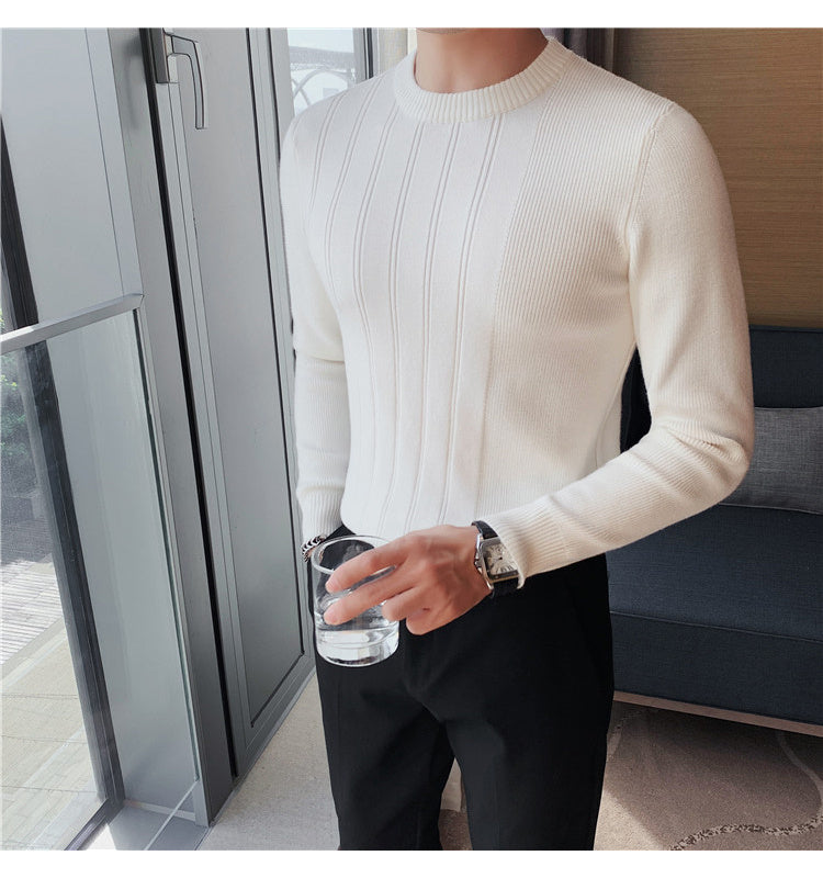 Men's Casual Round Neck Ribbed Bottoming Slim-fit Sweater - ANIBEY