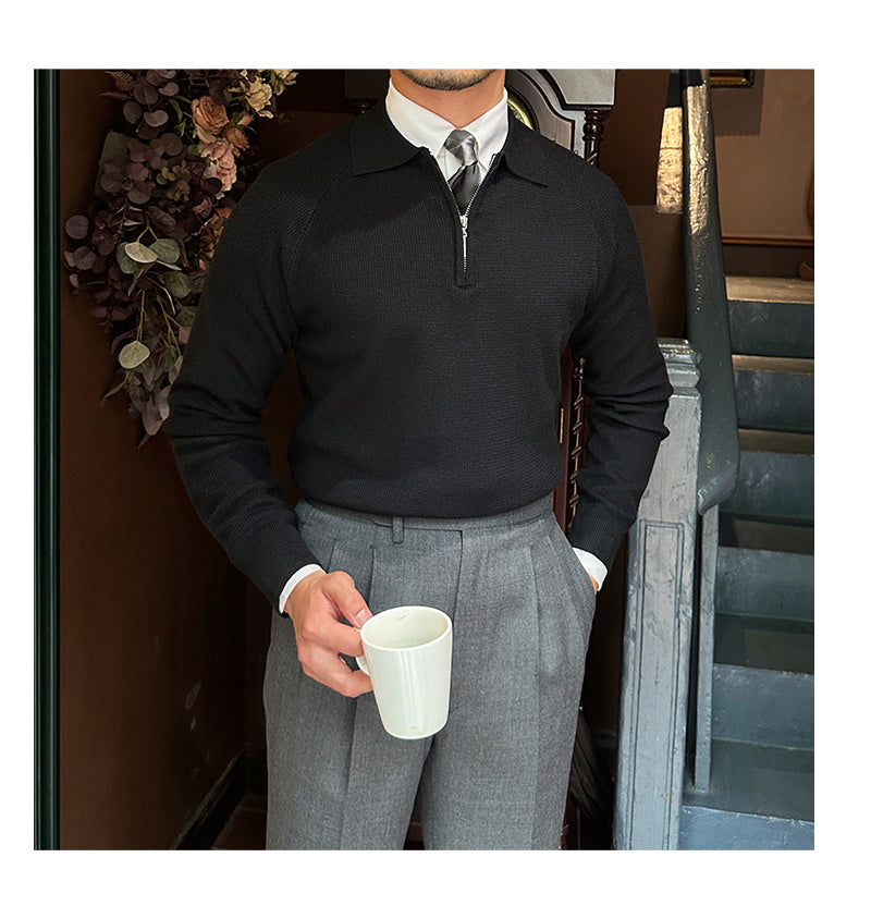 Men's Long Sleeve Knit Zipper Pullover Sweater - ANIBEY