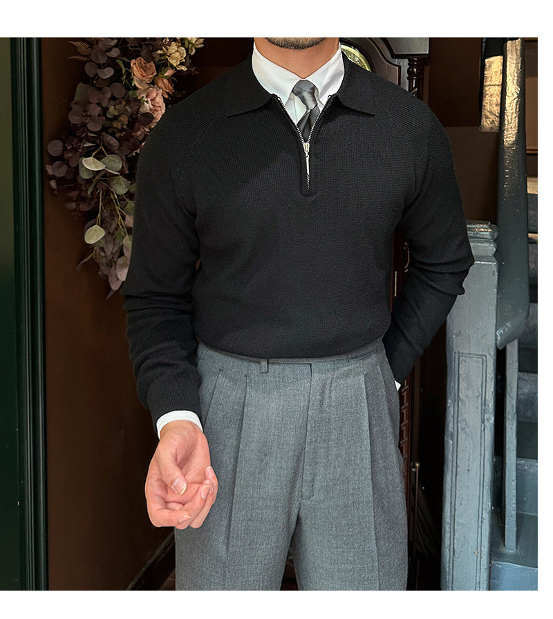 Men's Long Sleeve Knit Zipper Pullover Sweater - ANIBEY