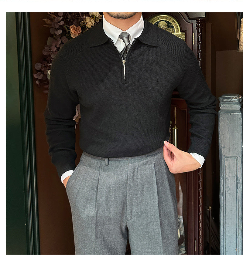 Men's Long Sleeve Knit Zipper Pullover Sweater - ANIBEY