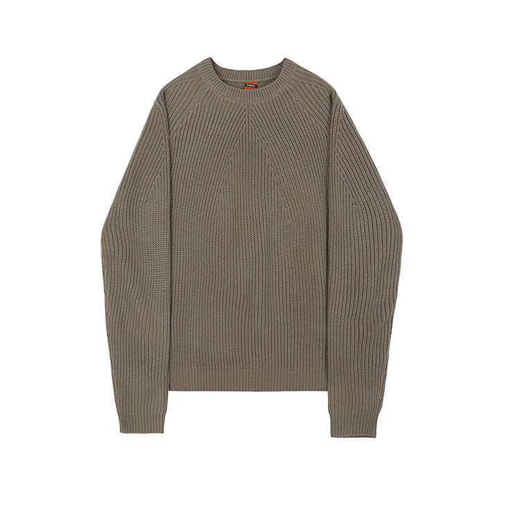 Men's Solid Color Crew Neck Ribbed Sweater - ANIBEY