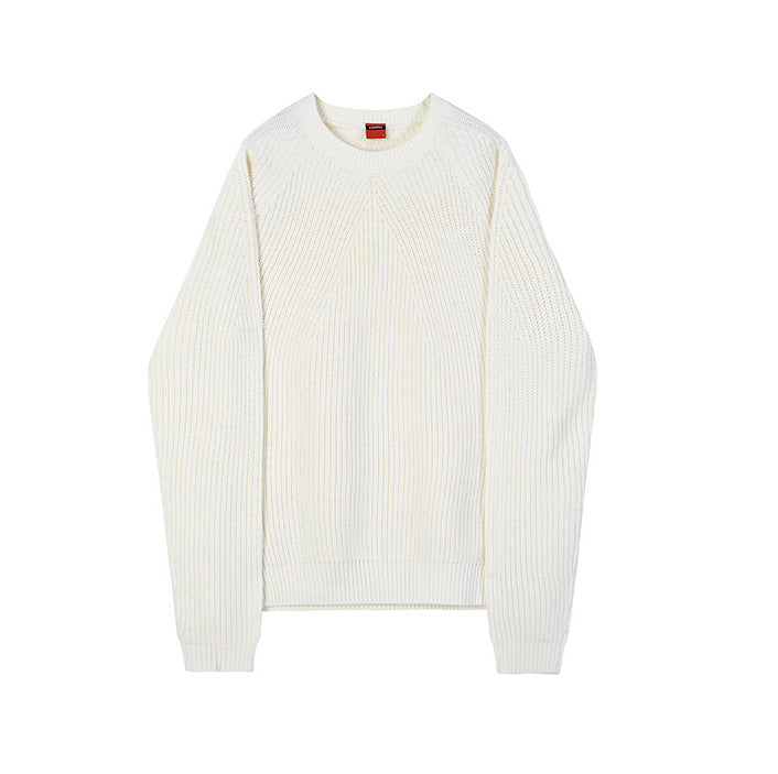 Men's Solid Color Crew Neck Ribbed Sweater - ANIBEY