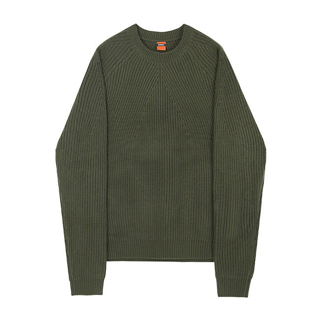 Men's Solid Color Crew Neck Ribbed Sweater - ANIBEY