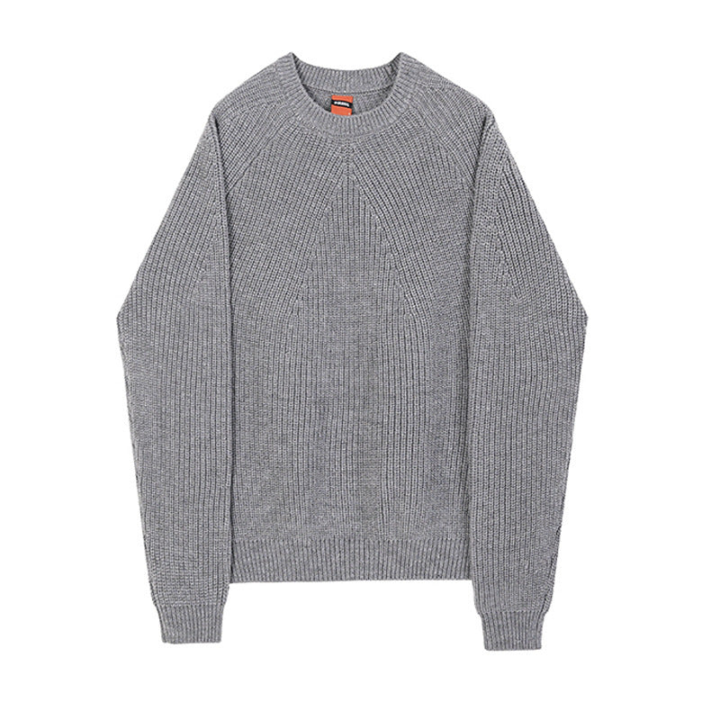 Men's Solid Color Crew Neck Ribbed Sweater - ANIBEY